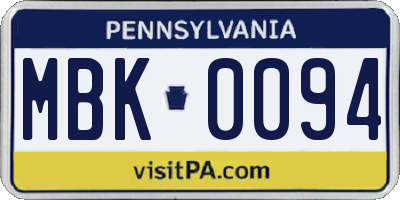 PA license plate MBK0094