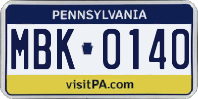 PA license plate MBK0140