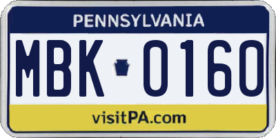 PA license plate MBK0160