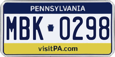 PA license plate MBK0298