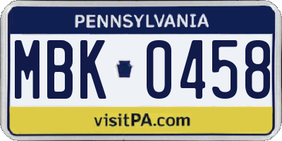 PA license plate MBK0458