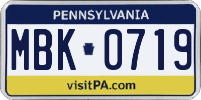 PA license plate MBK0719