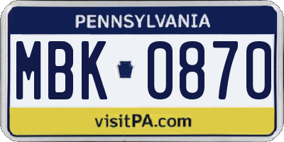 PA license plate MBK0870