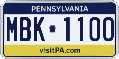 PA license plate MBK1100