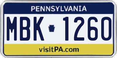 PA license plate MBK1260