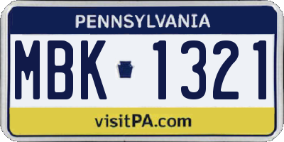 PA license plate MBK1321