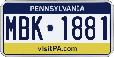 PA license plate MBK1881