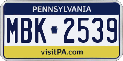 PA license plate MBK2539