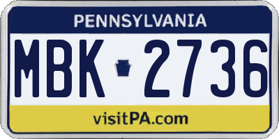 PA license plate MBK2736