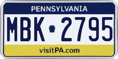 PA license plate MBK2795