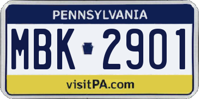 PA license plate MBK2901