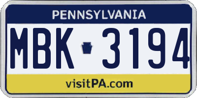 PA license plate MBK3194