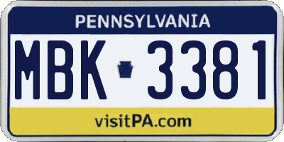 PA license plate MBK3381