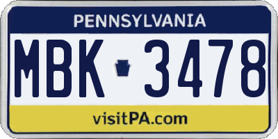 PA license plate MBK3478