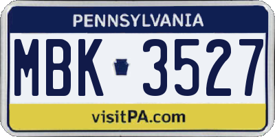 PA license plate MBK3527