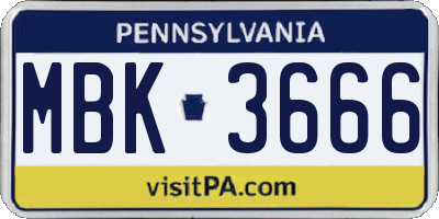 PA license plate MBK3666