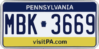 PA license plate MBK3669