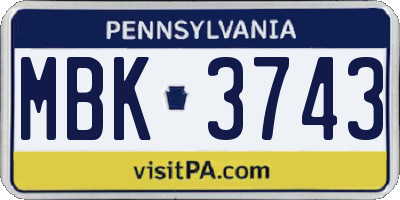 PA license plate MBK3743