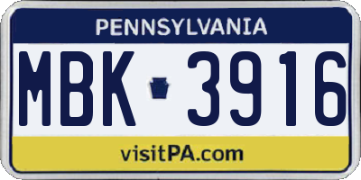 PA license plate MBK3916