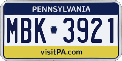 PA license plate MBK3921