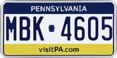 PA license plate MBK4605