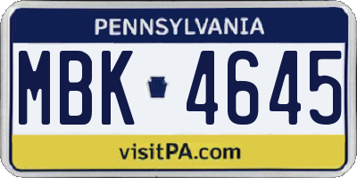 PA license plate MBK4645