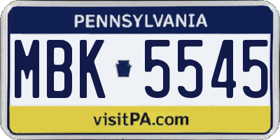 PA license plate MBK5545