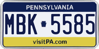 PA license plate MBK5585