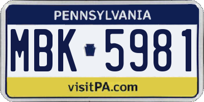 PA license plate MBK5981