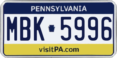 PA license plate MBK5996