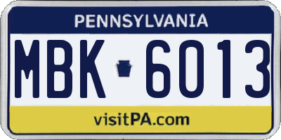 PA license plate MBK6013