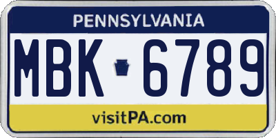PA license plate MBK6789