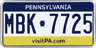 PA license plate MBK7725