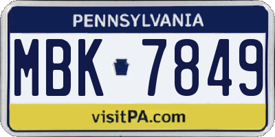 PA license plate MBK7849