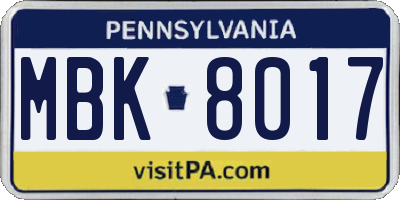 PA license plate MBK8017