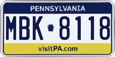 PA license plate MBK8118