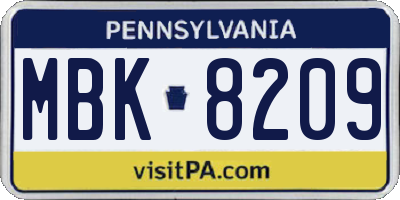 PA license plate MBK8209