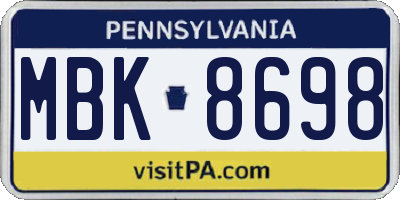 PA license plate MBK8698