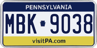 PA license plate MBK9038