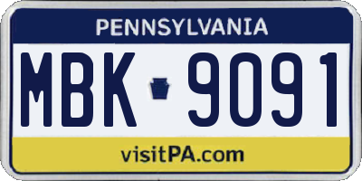 PA license plate MBK9091
