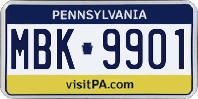 PA license plate MBK9901