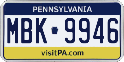 PA license plate MBK9946