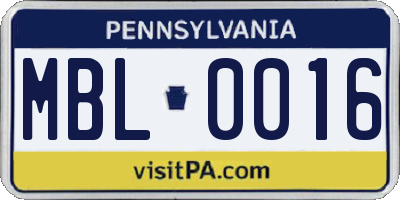 PA license plate MBL0016