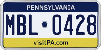 PA license plate MBL0428