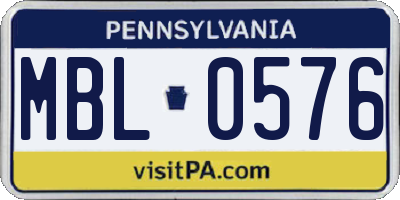 PA license plate MBL0576