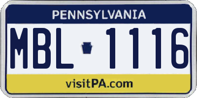PA license plate MBL1116