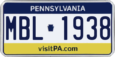 PA license plate MBL1938