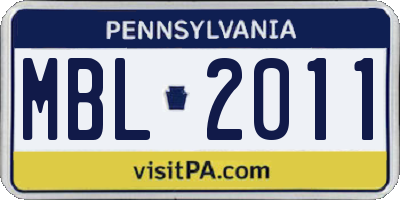 PA license plate MBL2011