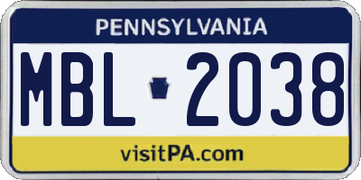 PA license plate MBL2038