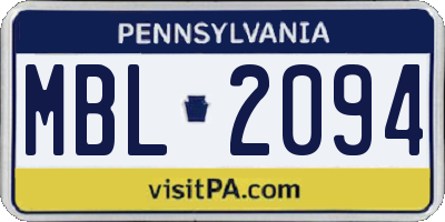 PA license plate MBL2094